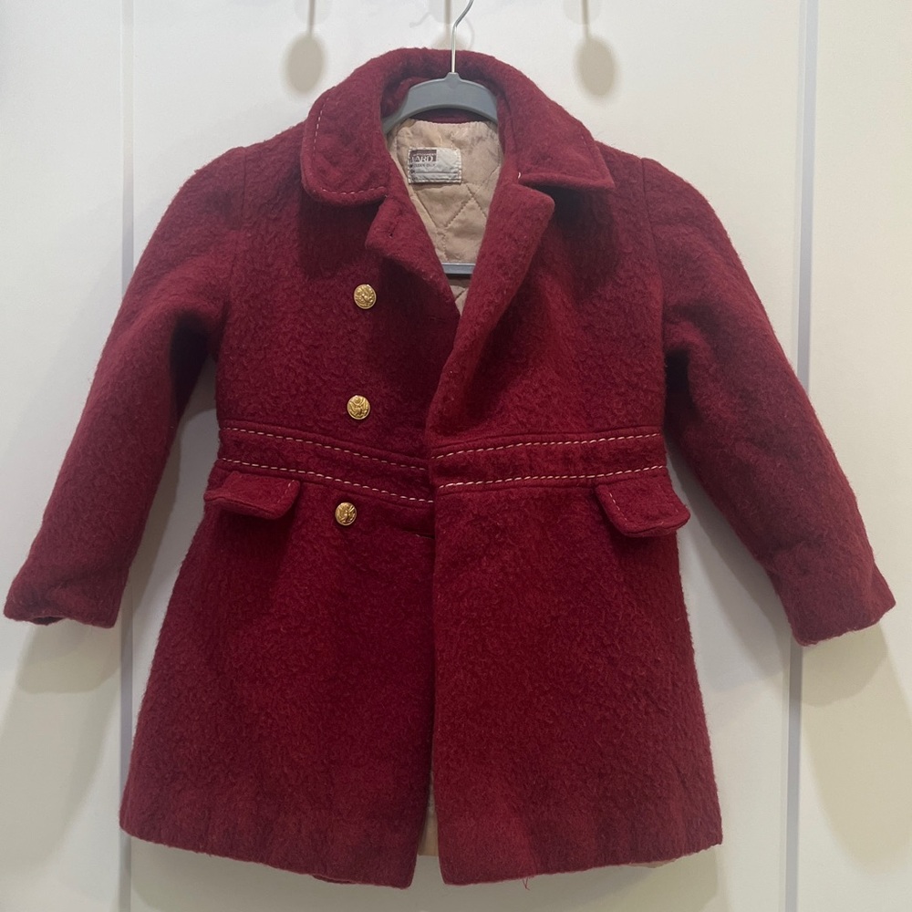 Vintage Kids Maroon Peacoat Jacket Victorian Theater Dickens Christmas Costume